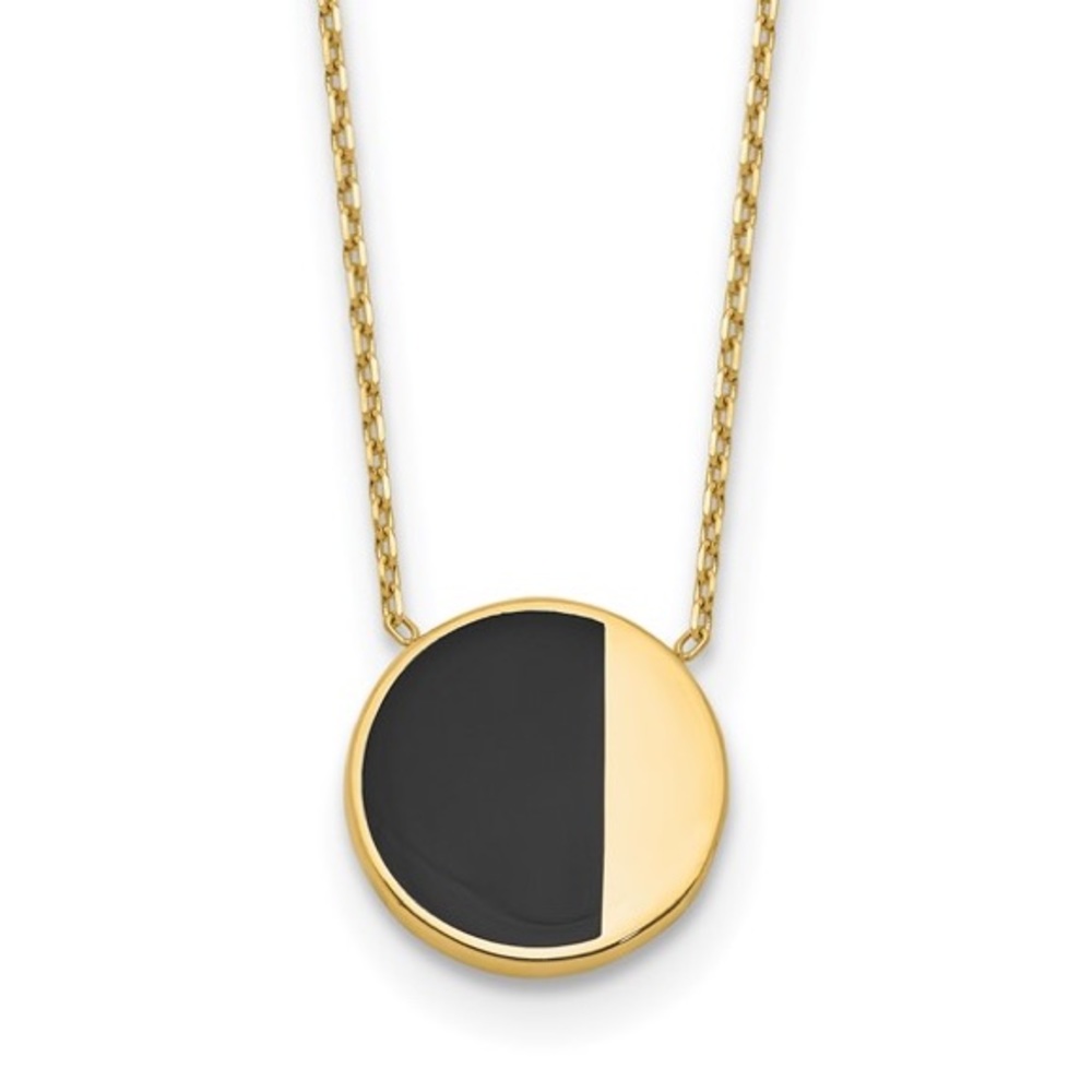 14 karat yellow gold enamel polished circle necklace